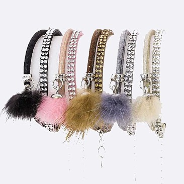 Pack of (12 Pieces) Fur Pom Charm & Crystal Layer Bracelet LA-LKB67094