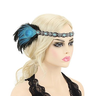 LINE BEADS PEACOCK GATSBY HEADBAND