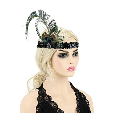 PEACOCK 20s GATSBY SEQUIN HAIRBAND