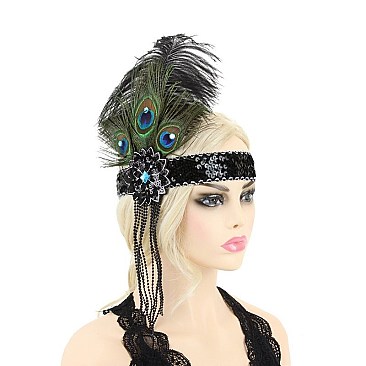 PEACOCK GATSBY SEQUIN BEAD FASCINATOR