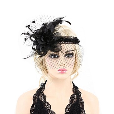 MESH VEIL FLAPPER 20s GATSBY HEADDRESS