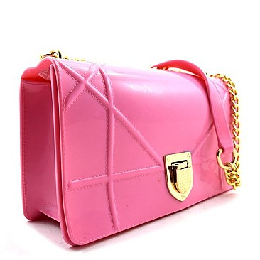 Clasp-lock Accent Jelly Shoulder Bag