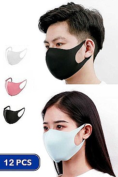 PACK OF 12 	FASHION 3 ASSORTED COLOR MASKS