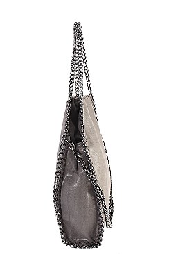 Chain Accent Metallic Satchel