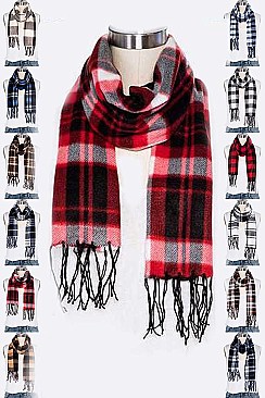 Pack of 12 Stylish Mix Plaid Fleeced Scarf Set