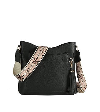 Tassel Front Pocket Crossbody Bag Hobo