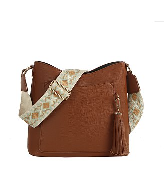 Tassel Front Pocket Crossbody Bag Hobo