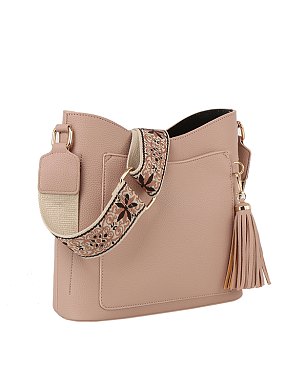 Tassel Front Pocket Crossbody Bag Hobo