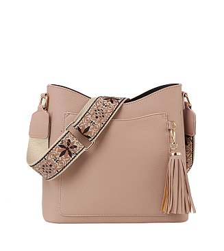 Tassel Front Pocket Crossbody Bag Hobo