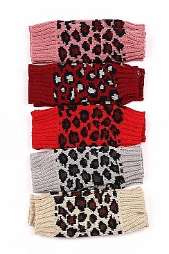 PACK OF 12 ASSORTED COLOR LEOPARD KNITTED GLOVES