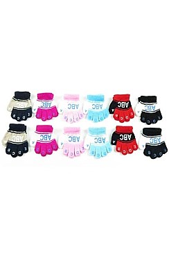 Pack of 12 Charming Alphabet Assorted Color Kids Winter Gloves