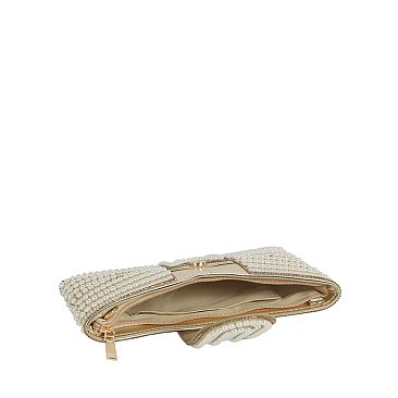 Spangle Pearl Bow Clutch Evening Bag