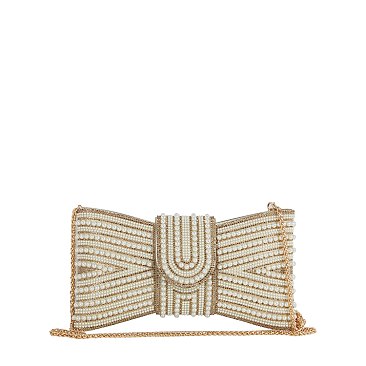 Spangle Pearl Bow Clutch Evening Bag