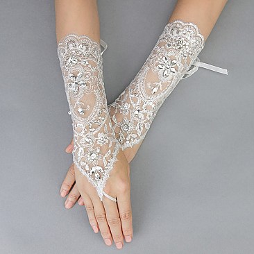 FASHIONABLE FISHNET STRIPED WEDDING GLOVES SLGLV935