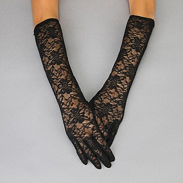 FASHIONABLE LACE LONG GLOVE W/ FLOWERS SLGLV961