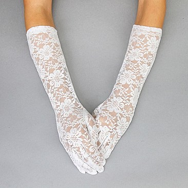 FASHIONABLE LACE LONG GLOVE W/ FLOWERS SLGLV961