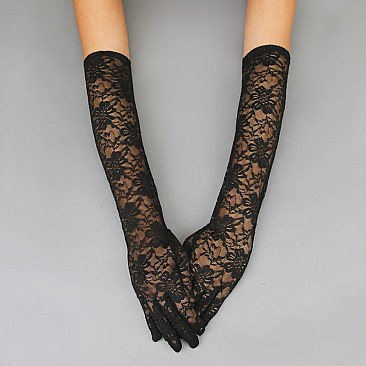 FASHIONABLE LACE LONG GLOVE W/ FLOWERS SLGLV962