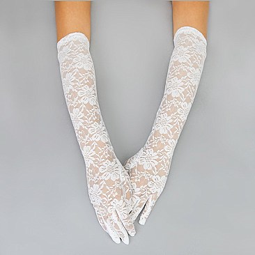 FASHIONABLE LACE LONG GLOVE W/ FLOWERS SLGLV962