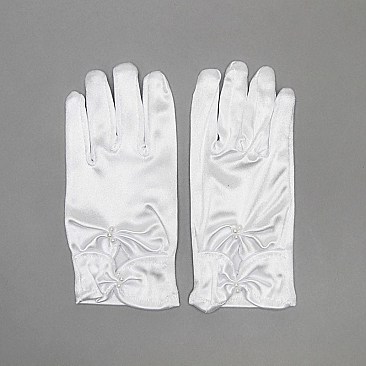 FASHIONABLE SATIN BRIDAL "BABY" GLOVE W/ BOW ON WRIST SLGLV968
