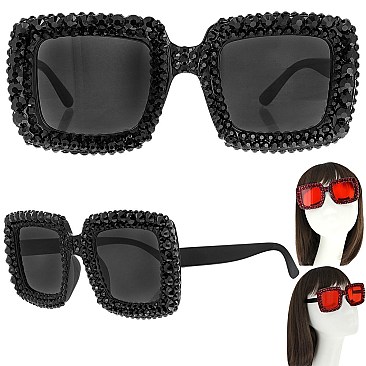 STYLISH SPARKLING RHINESTONE SQUARE SUNGLASSES