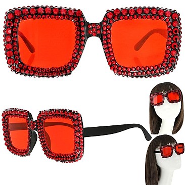 STYLISH SPARKLING RHINESTONE SQUARE SUNGLASSES