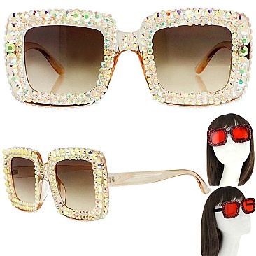 STYLISH SPARKLING RHINESTONE SQUARE SUNGLASSES