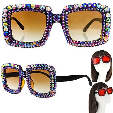 STYLISH SPARKLING RHINESTONE SQUARE SUNGLASSES