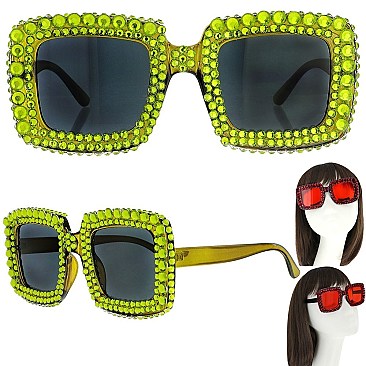 STYLISH SPARKLING RHINESTONE SQUARE SUNGLASSES