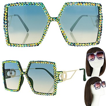 CHIC SPARKLING RHINESTONE SQUARE SUNGLASSES