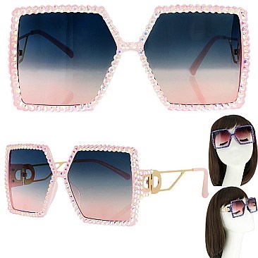 CHIC SPARKLING RHINESTONE SQUARE SUNGLASSES