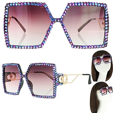 CHIC SPARKLING RHINESTONE SQUARE SUNGLASSES