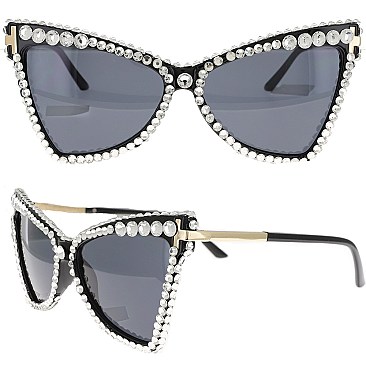 ALLURING RHINESTONE CAT EYE SUNGLASSES