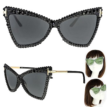 ALLURING RHINESTONE CAT EYE SUNGLASSES