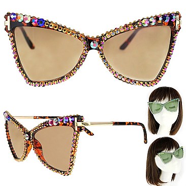 ALLURING RHINESTONE CAT EYE SUNGLASSES