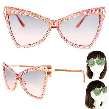 ALLURING RHINESTONE CAT EYE SUNGLASSES