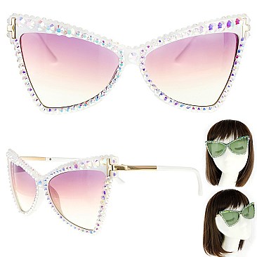 ALLURING RHINESTONE CAT EYE SUNGLASSES