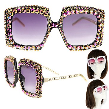 SPARKLING RHINESTONE SQUARE FRAME SUNGLASSES