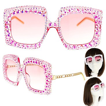 SPARKLING RHINESTONE SQUARE FRAME SUNGLASSES