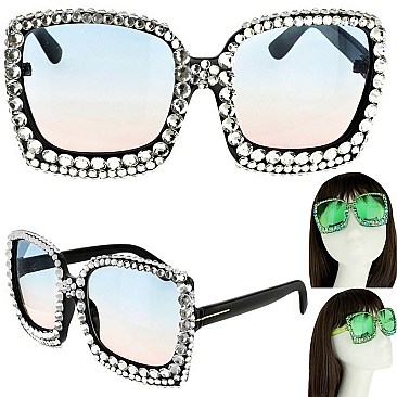 TRENDY SPARKLING RHINESTONE SQUARE SUNGLASSES