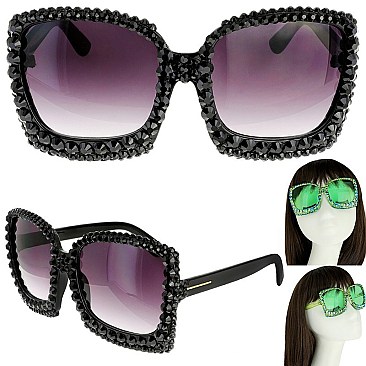 TRENDY SPARKLING RHINESTONE SQUARE SUNGLASSES