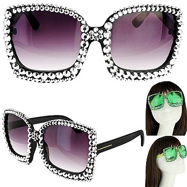 TRENDY SPARKLING RHINESTONE SQUARE SUNGLASSES