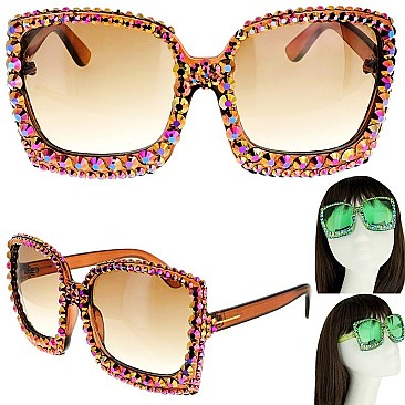 TRENDY SPARKLING RHINESTONE SQUARE SUNGLASSES