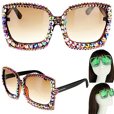 TRENDY SPARKLING RHINESTONE SQUARE SUNGLASSES