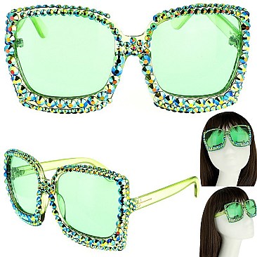 FASHION SPARKLING RHINESTONE SQUARE SUNGLASSES