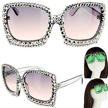 TRENDY SPARKLING RHINESTONE SQUARE SUNGLASSES