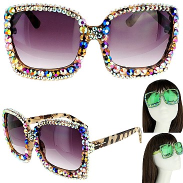 TRENDY SPARKLING RHINESTONE SQUARE SUNGLASSES