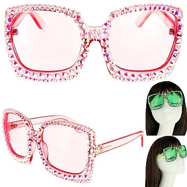 TRENDY SPARKLING RHINESTONE SQUARE SUNGLASSES