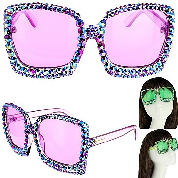 TRENDY SPARKLING RHINESTONE SQUARE SUNGLASSES