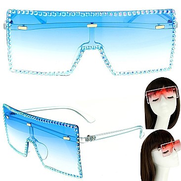 TRENDY SPARKLING RHINESTONE RECTANGULAR SUNGLASSES