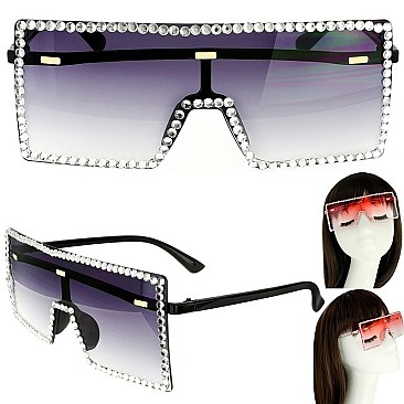 TRENDY SPARKLING RHINESTONE RECTANGULAR SUNGLASSES